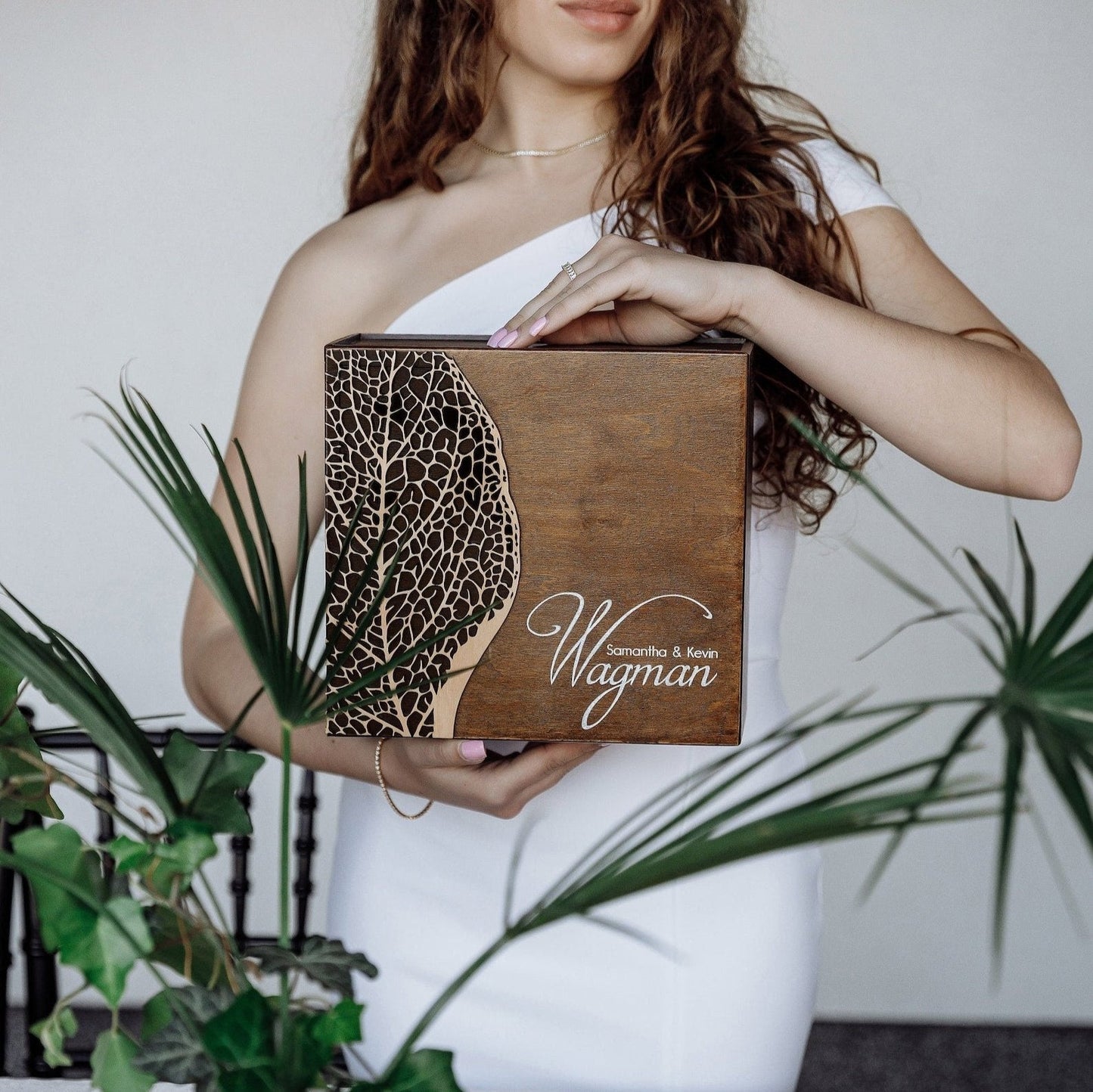 Custom Card Box: Wood Leaf Texture, Honeymoon Fund • Wedding Envelope Box ∙ FITTONIA