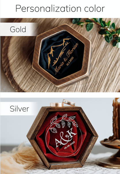 Engraved Mountain Band Holder • Unique Accessory For Wedding Ceremony ∙ Hexagon BROWN