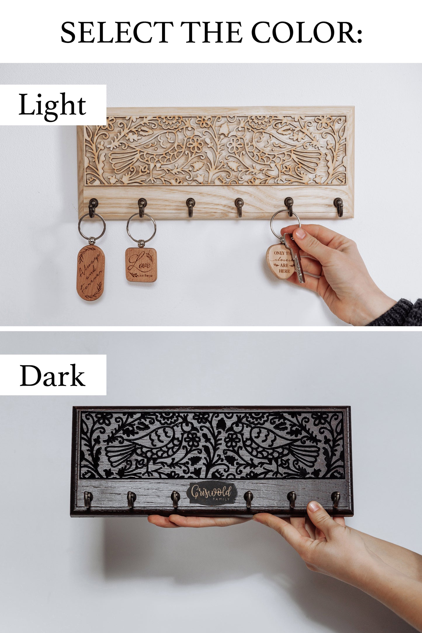 Wall Mount Key Holder Unique, Personalized Home Gift, Light Wood Keychain Hanger ∙ BIRDS
