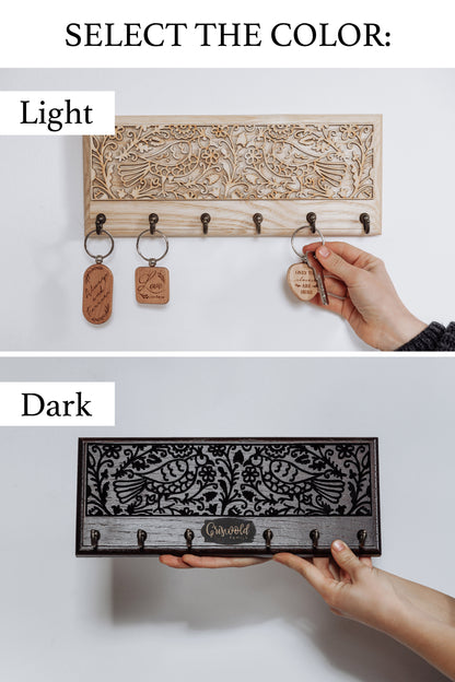 Wall Mount Key Holder Unique, Personalized Home Gift, Light Wood Keychain Hanger ∙ BIRDS