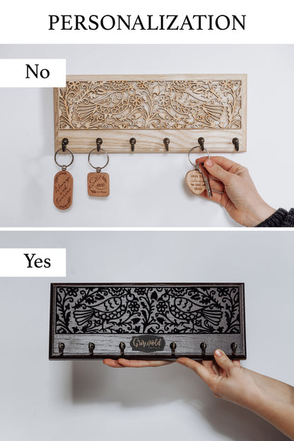 Wall Mount Key Holder Unique, Personalized Home Gift, Light Wood Keychain Hanger ∙ BIRDS