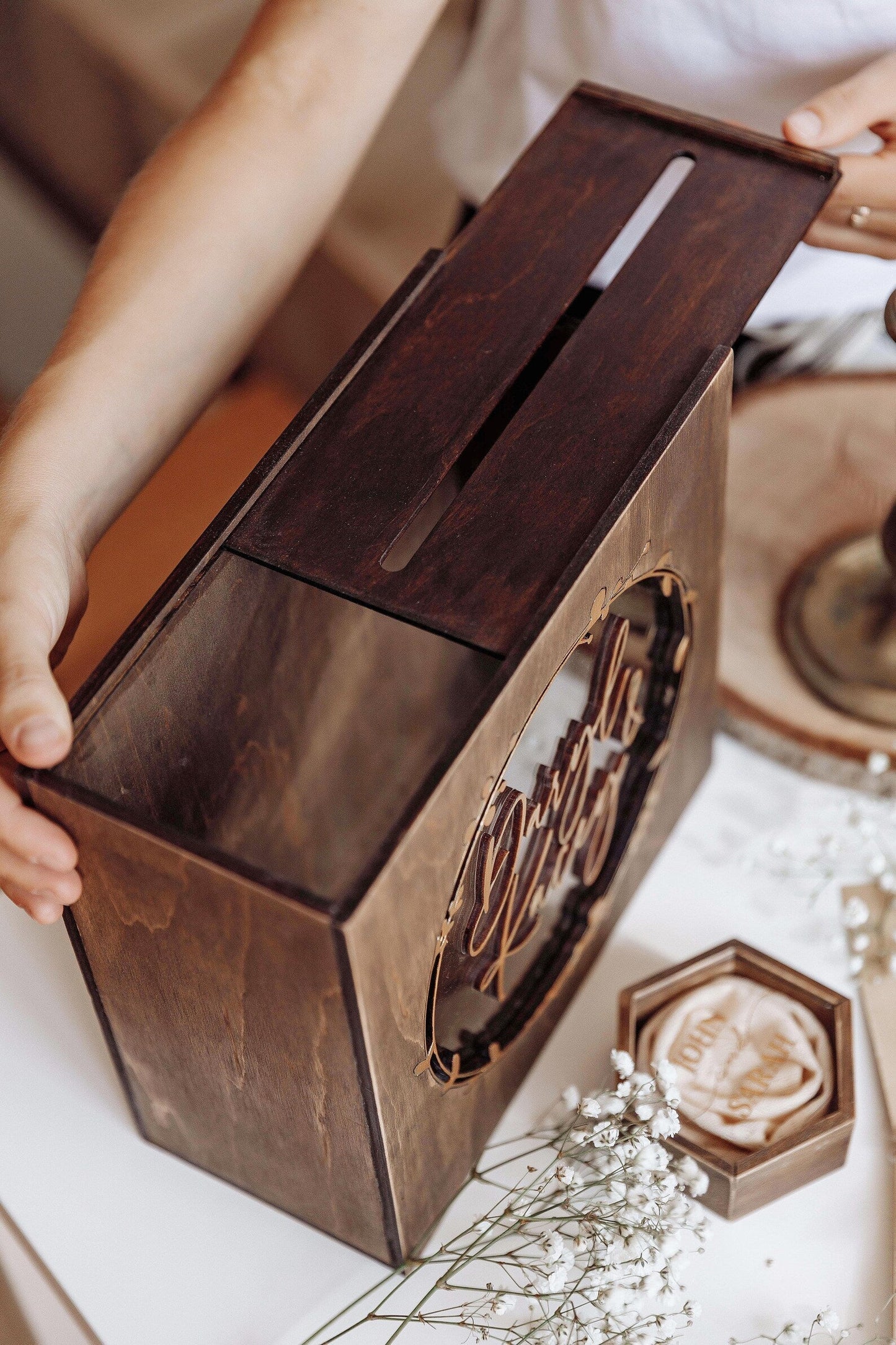 Envelope box with slot, Card holder, Wedding post box, Wedding box for decoration ∙ BROWN