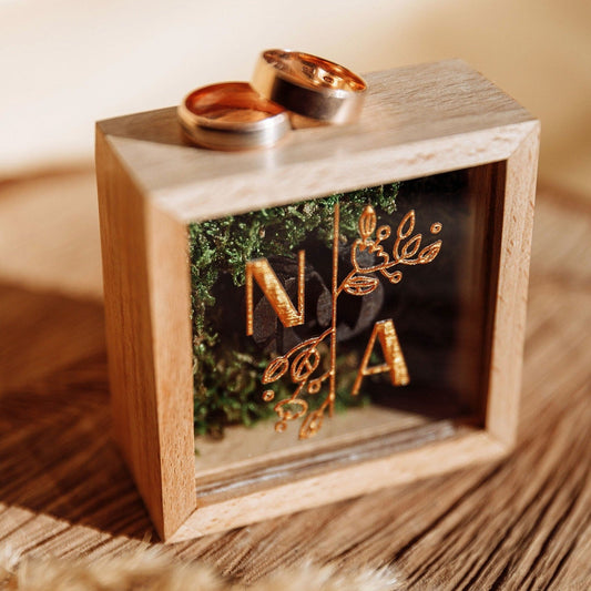 Wooden Wedding Ring Box: Custom Square Engagement Ring Holder; Square BEIGE