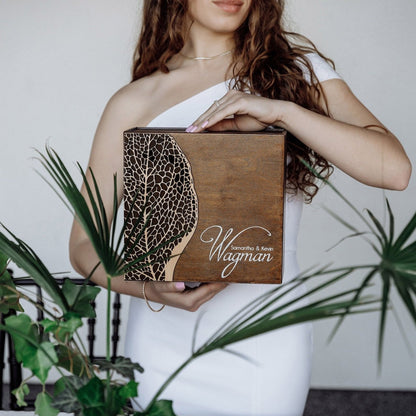 Custom Card Box: Wood Leaf Texture, Honeymoon Fund • Wedding Envelope Box ∙ FITTONIA